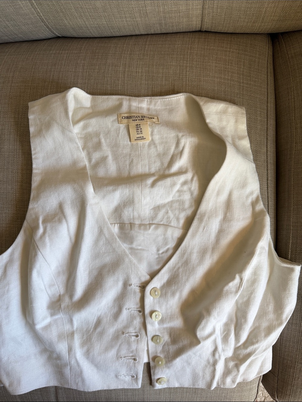 Christian Siriano Cream Button-Front Linen Vest